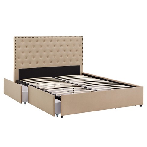 Inspire Q Caiden Nailhead Headboard Bed Beige Linen - image 1 of 2