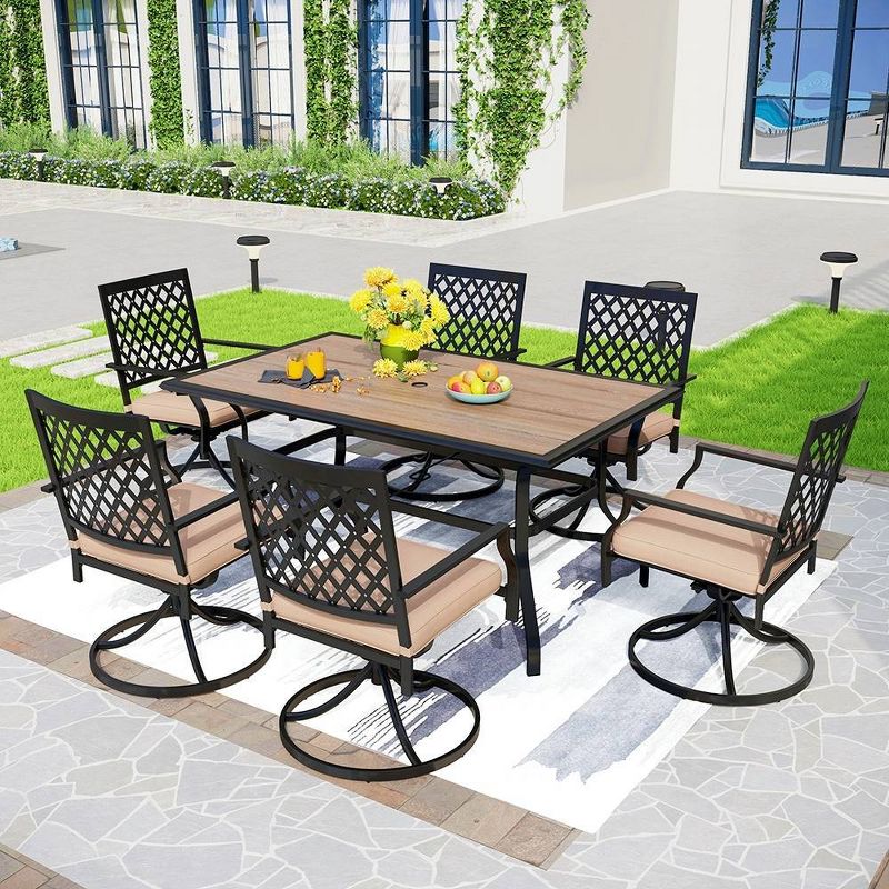 7pc Metal Patio Dining Set with Rectangular Faux Wood Table &#38; 6 Swivel Chairs - Captiva Designs, 1 of 11