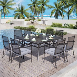 Captiva Designs 9pc Patio Dining Set with Spacious Slat-top Square Metal Table & Steel Chairs with Cushions - 1 of 4