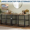 87 in Extra Large Double Dog Crate Furniture with Divider, Heavy Duty Indoor Double Dog Cage with 3 Doors, XXL Wooden Pet House TV Stand for 2 Pets - 3 of 4