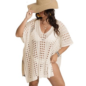 Womens Swimsuit Cover Up Hollow Out Swimwear Beach Bathing Suit Bikini Coverups Regular - 1 of 4