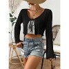 Coolmee Women's Tie Front Cardigan Tops Casual Bell Long Sleeve Knit Hollow Out Crochet Crop Tops - 3 of 4