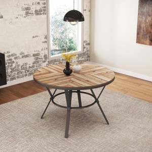 Gulches 46.85" Round Dining Table, Light Birch MDF+Iron Legs, Industrial Trestle Base for Kitchen/Dining Room - 1 of 4