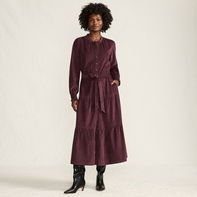 Lands' End Women's Pinwale Cord Smocked Sleeve Maxi Dress