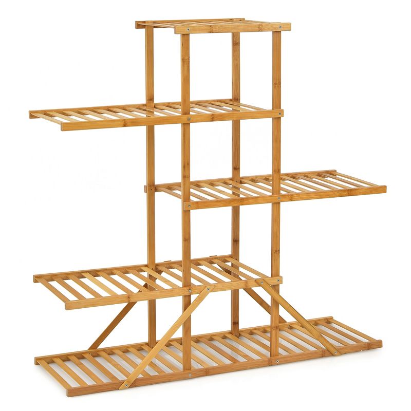 Costway Bamboo Plant Stand 5 tier 10 Potted Plant Shelf Display Holder Natural\Brown, 2 of 11