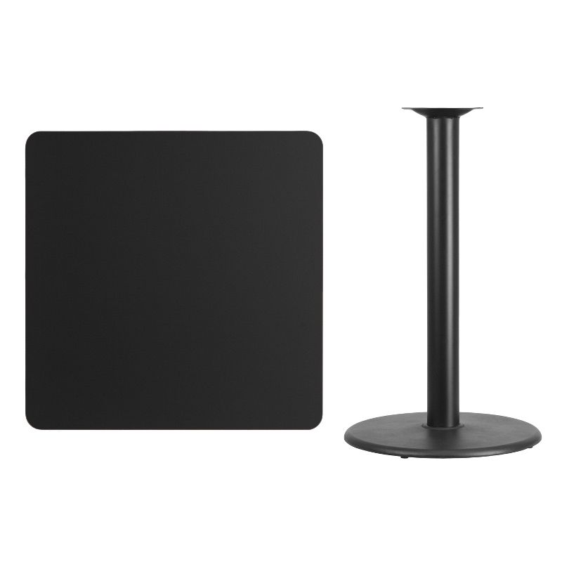 Flash Furniture 36'' Square Black Laminate Table Top with 24'' Round Bar Height Table Base, 2 of 3
