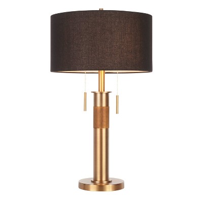 Trophy Industrial Antique Brass and Black Table Lamp with Linen Shade