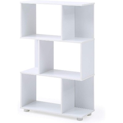 Vynxaria Modern Staggered 3-Shelf Manor Bookcase Sleek Design, Room-Adaptable, White