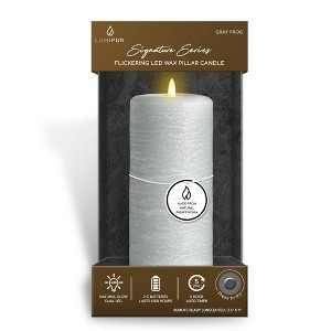 LumiPur 3.5"x9"  Signature Natural Glow Flickering Flameless LED Wax Pillar Candle Gray Fog - 1 of 4