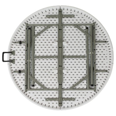 Gray Metal Frame Round White Plastic Folding Table
