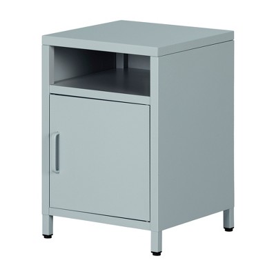 Light Blue Metal 1-Door Nightstand with Open Shelf