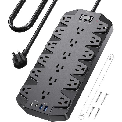 MaseiKar Surge Protector Power Strip, SUPERDANNY 18 AC Outlets with 4 USB Ports, 1875W/15A, 2100J, 6.5FT Flat Plug Heavy Duty Extension Cord , Black
