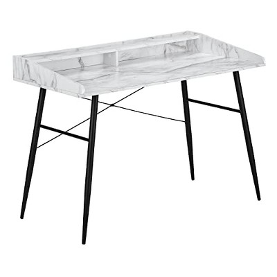 Monarch Specialties Computer Desk Home Office Laptop Storage Shelves 48InchL Work Metal Laminate White Marble Look Black Contemporary Modern