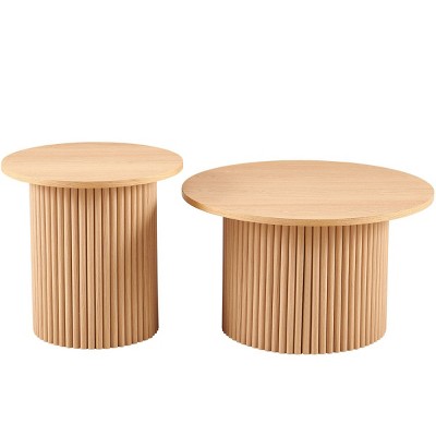 End Table Sets Of 2, Coffee Table Sets Modern With Wood Veneer Tabletop, Coffee Table Sets Farmhouse With Metal Base-Cuddlewood
