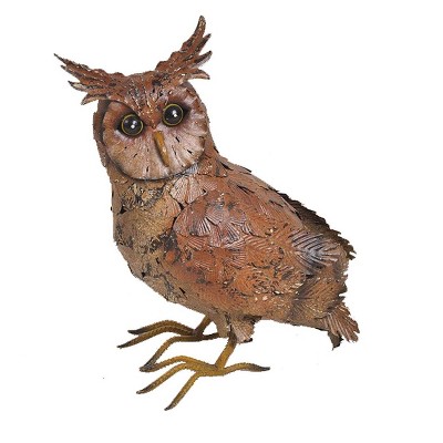 13" Metal Owl with Wings Tucked Otudoor Statue Brown - Hi-Line Gift