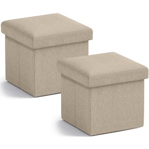 Ornavo Home 2 Pack 12" Small Square Collapsible Storage Ottoman, Foot Stool, Seat - 1 of 4