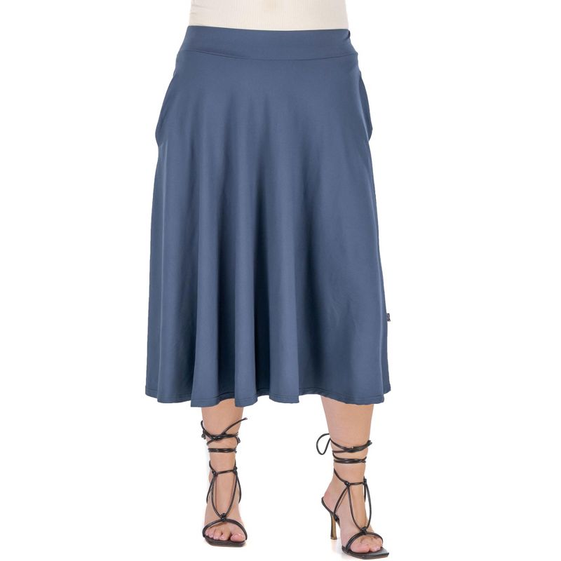 24seven Comfort Apparel Elastic Waist Pleated Pocket Plus Size Midi Skirt, 1 of 5