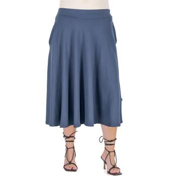 24seven Comfort Apparel Elastic Waist Pleated Pocket Plus Size Midi Skirt