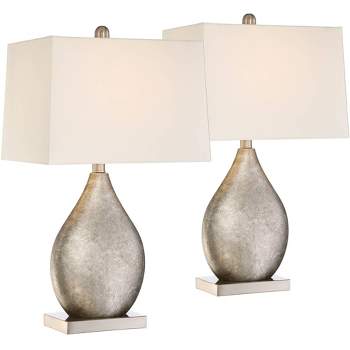 360 Lighting Royce Modern Table Lamps 24 1/2" High Set of 2 Silver Metal Teardrop with Table Top Dimmers Off White Rectangular Shade for Bedroom House