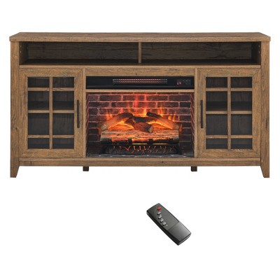 55" TV Media Stand with Electric Fireplace,Infrared Heater, Adjustable Flame Effects, Storage Cabinets, Remote Control for Living Room