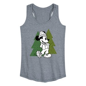 Women's - Disney - Mickey Patterned Trees Graphic Racerback Tank - 1 of 4