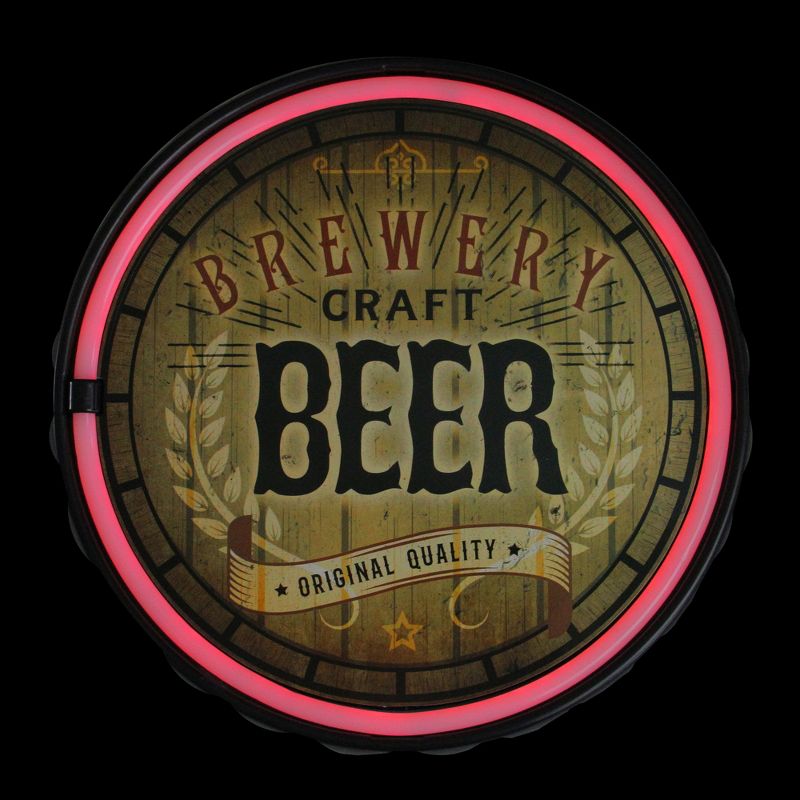 Northlight 12.5" Battery Operated Neon Style LED Lighted Beer Bottle Cap Wall Sign - Brown/Red, 3 of 4