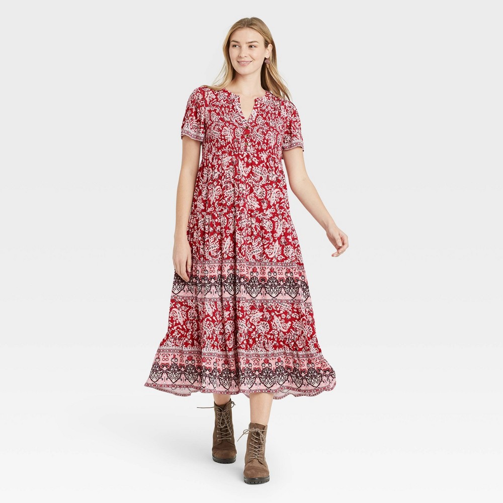 Women's Paisley Print Short Sleeve Dress - Knox Rose Red M