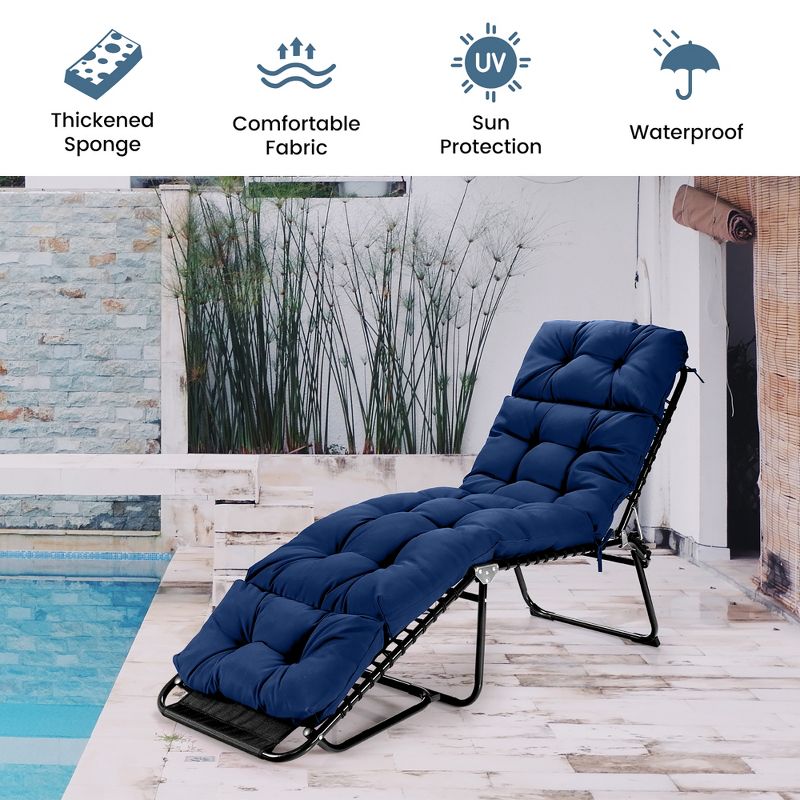 Costway 73'' Lounge Chaise Cushion Padded Recliner Cushion Indoor Outdoor Navy/Orange, 4 of 9