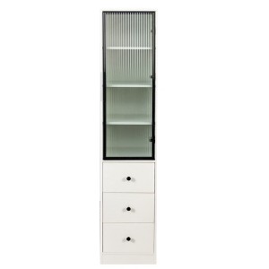 Gulches 16 in W x 16 in D x 71 in H White Particle Board MDF Bathroom Storage Cabinets with 3 Drawers Glass Door Black Frame Dust Free 1 Pack - 1 of 4