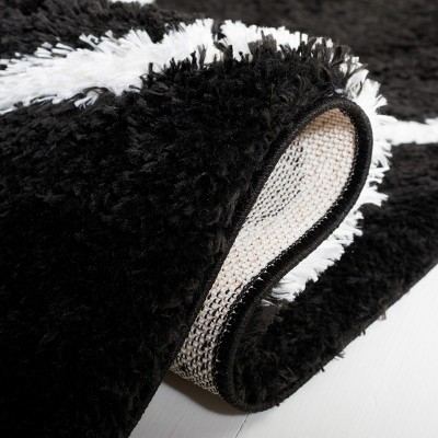 Black and White Synthetic Shag Runner Rug, 2' x 9'