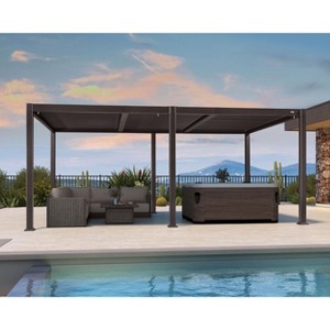 Purple Leaf Louvered Pergola with Retractable Roof, Adjustable Aluminum Hardtop Gazebo for Patio - 1 of 4