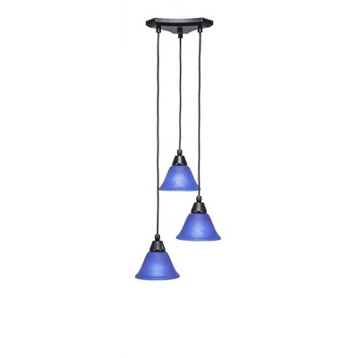 Toltec Lighting Europa 3 - Light Pendant in  Matte Black with 7" Blue Italian Shade