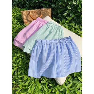 Mocamel Teen Girl 1 Get 2Free, 3pcs/Set ,Multicolor Striped Woven Shorts, Detail Elastic Waist Shorts,Home And Leisure,Spring And Summer