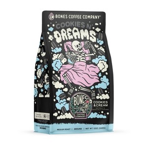 Bones Coffee Company Cookies 'N Dreams Ground Coffee Beans Cookies and Cream Flavor 12 oz Medium Roast (Ground) - 1 of 4