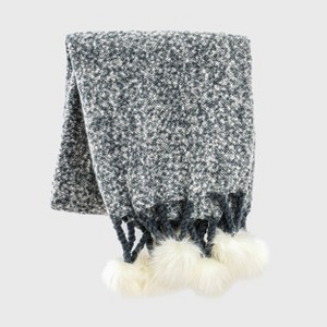 60"x50" Faux Mohair Pom Poms Decorative Throw - Freshmint - 1 of 4