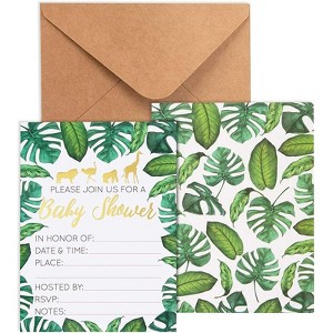 Juvale 36-Pack Baby Shower Invitation with Envelopes, Gold Foil Tropical Animal Designs (5 x 7 In) - 1 of 4