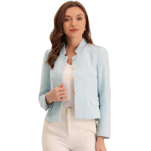 Smuk kvinde afskaffe tildeling Allegra K Women's Plaid Tweed Blazer Long Sleeve Button Down Work Office  Short Jacket Light Blue Xl : Target