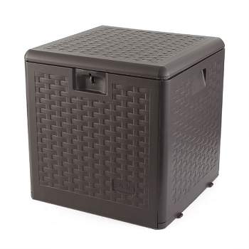Plastic Development Group 28-Gallon Weather-Resistant Plastic Resin Outdoor Storage Patio Deck Box with Slide and Snap Assembly, Java Brown