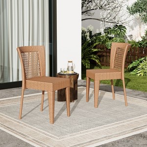 Christopher Knight Home Hava Outdoor Rattan and Iron Stacking Dining Chair (Set of 2) - 1 of 4