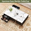 Coffee Table Living Room Table with 4 Drawers, Modern Faux Marble Design, Wooden Center Table with Glass Doors, Adjustable Metal Legs - 2 of 4