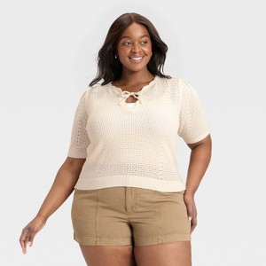 Women's Short Sleeve V-Neck Pullover Sweater - Universal Thread™ - 1 of 3