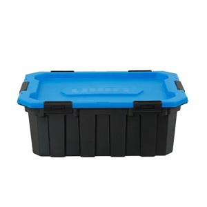 Water Resistant Plastic Storage Bins Black with Blue Lid, 18 Gallon - 1 of 4