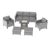Sonkuki 6 Pieces Patio Sofa with Square Fire Pit Table and Ottomans, Wicker Conversation Couch,  Navy Blue Cushion - 2 of 4