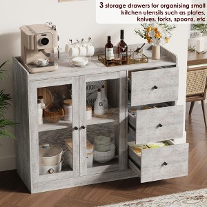 Buffet Cabinet with Storage, 43" Modern Sideboard Kitchen Cabinet with Guardrail Design & Adjustable Shelves & 3 Drawers - 1 of 4