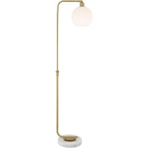 Possini Euro Design Casaba Mid Century Modern Chairside Arc Floor Lamp 64" Tall Warm Gold Adjustable Frosted Glass Shade for Living Room Reading House - 1 of 4