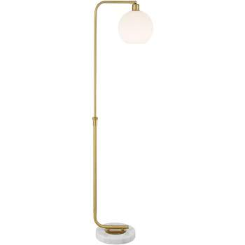 Possini Euro Design Casaba Mid Century Modern Chairside Arc Floor Lamp 64" Tall Warm Gold Adjustable Frosted Glass Shade for Living Room Reading House