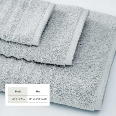 Light Grey Combed Cotton Ribbed Hand Towel Set (Pack of 6)