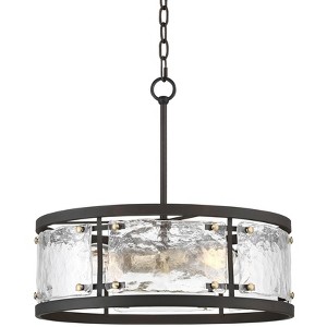 Possini Euro Design Campanelli Bronze Brass Pendant Chandelier 19" Wide Rustic Drum Waterglass Shade 4-Light Fixture for Dining Room Kitchen Island - 1 of 4
