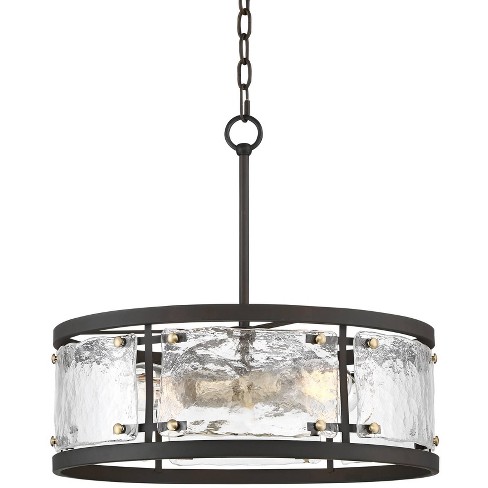 Possini Euro Design Pendant Light Fixture - 4 Light, Bronze Drum Shade,  Rustic Industrial Pendant Light for Kitchen Islands, Living Rooms, Foyers,  and Bedrooms - 22 Wide, 21 1/2 High 