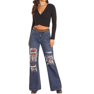 Women's Patched Wide Legged Flare Jean - Rock & Roll Denim
